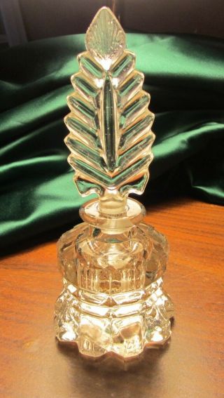 Vintage Imperial Glass Pressed Glass Geometric Base W Fan Stopper Perfume Bottle