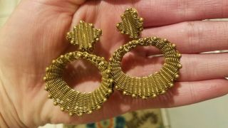 Vintage Gold Tone Metal Mesh Abstract Clip - On Earrings 4