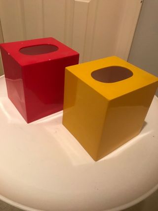 Vintage Modern 2 Square Box Tissue Kleenex Cover Holders Red Yellow Space Age