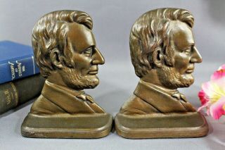 Vintage Abraham Lincoln Cast Iron Bronze Patinated Bust Bookends
