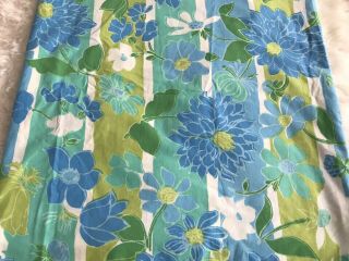 Vtg Cannon Monticello Full Flat Bed Sheet Flower Power Blue 81 " Made In Usa Exc