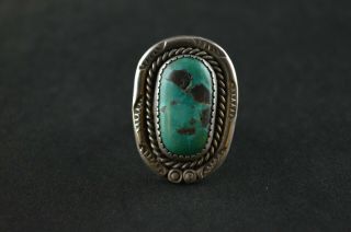 Vintage Native Sterling Silver Ring W Turquoise Oval Stone - 9.  6g