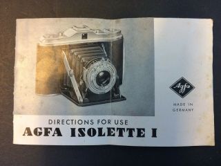 Direction For Use - Agfa Isolette I Camera