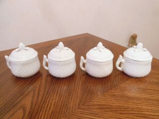 Vintage Mottahedeh Italy Set Of 4 White Ceramic Pots De Creme W/handles & Lids