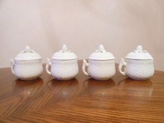 Vintage MOTTAHEDEH Italy Set of 4 White Ceramic Pots de Creme w/Handles & Lids 2