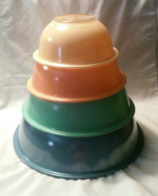Vintage Pyrex Nesting Mixing Bowls Set 4 Clear Bottom Pastel Colors