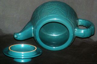 Vintage Frankoma Pottery 7T Teal Green Aztec Mayan Design Teapot 5