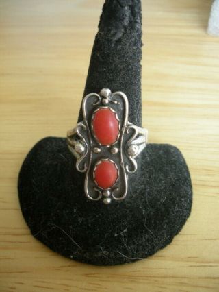 Vintage Sterling Silver Native American Coral Ring Size 7 Signed