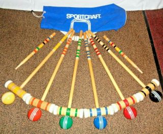 Vintage Sportscraft 6 Player Wood Croquet Set With Carry Bag Complete