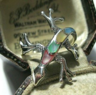 Vintage Style Sterling Silver Rainbow Mother Of Pearl Lizard RING Size P 7.  5 2