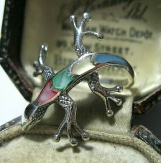 Vintage Style Sterling Silver Rainbow Mother Of Pearl Lizard RING Size P 7.  5 3