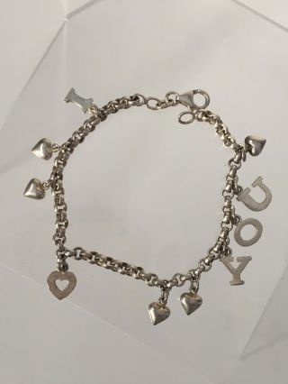 Vtg 925 Sterling Silver Dangling Heart Design Link Bracelet 6 1/4 " 10 Grams