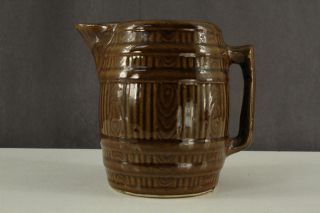 Vintage Mccoy Art Pottery Brown Barrel Pattern Cider Buttermilk Pitcher 7.  75 "