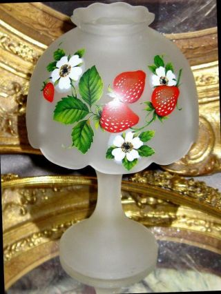 Vintage Westmoreland Satin Glass Strawberries & Blossoms Hp Candle Fairy Lamp