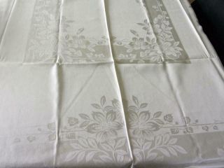 Vtg Damask Linen Tablecloth & 8 Napkins Dogwood Floral Pattern 62 X 84