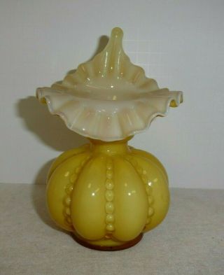 Vintage 1949 Fenton Gold Overlay Beaded Melon Jack In The Pulpit Vase