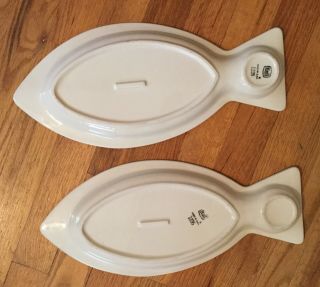 2 Vintage Hall Pottery Fish Platter Modern White Serving Tray Nautical Beach 2