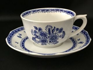 Vintage Arabia Of Finland Finn Flower Blue Tea Cup & Saucer Set 2 1/8 " Tall