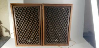 Pair Vintage 1970 Sansui Sp - 30 High - Quality 2 - Way Speakers W/wood Lattice Grills