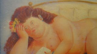 VTG Canvas Painting Of Naked Fat Lady/ Woman On The Bed / Fernando Botero Style 4