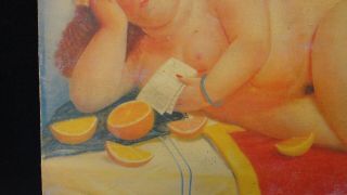 VTG Canvas Painting Of Naked Fat Lady/ Woman On The Bed / Fernando Botero Style 6