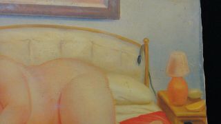 VTG Canvas Painting Of Naked Fat Lady/ Woman On The Bed / Fernando Botero Style 7