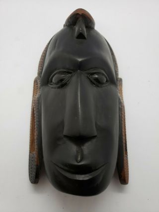 Vintage African Wood Mask Wall Carved & Painted Plaque Heavy Piece 8 Inch Tall