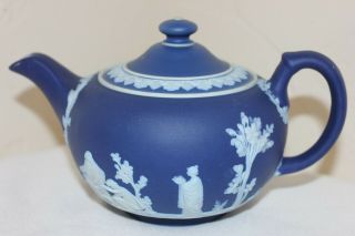 Vintage White On Dark Blue Jasperware Wedgwood Teapot,  England,