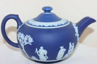 Vintage White on Dark Blue Jasperware Wedgwood Teapot,  England, 2