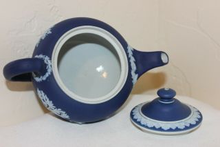 Vintage White on Dark Blue Jasperware Wedgwood Teapot,  England, 3