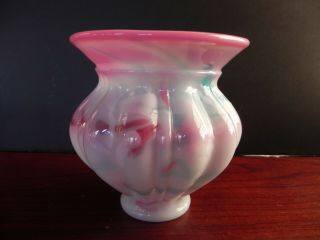 Vintage Fenton Vase Pink Blue White Swirl 5 " X 4.  75
