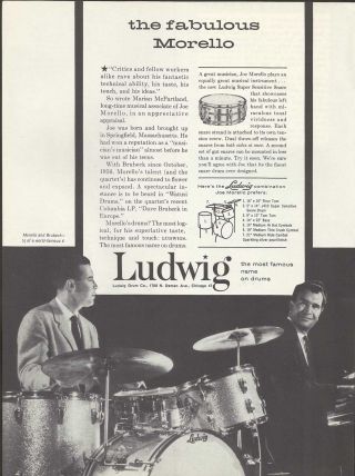 Joe Morello & Dave Brubeck,  Ludwig Drums Vintage Print Ad 1962