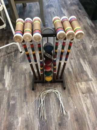 Vintage Forster 6 Player Croquet Set Complete With Stand