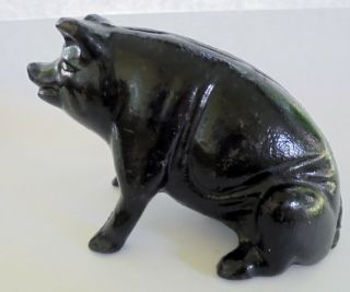 Vintage Cast Iron Coin Piggy Bank In Shape Of Sitting Pig,  2 - Piece 4 1/2 " Long