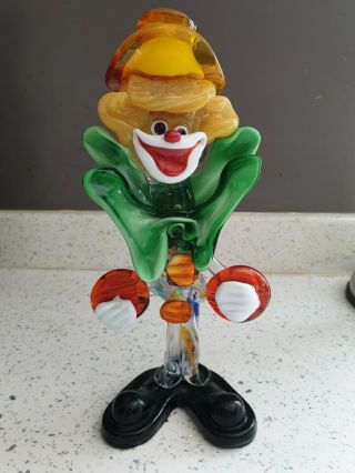 Vintage Murano Glass Clown With Green Bow Tie.  8.  5 Inches Tall.