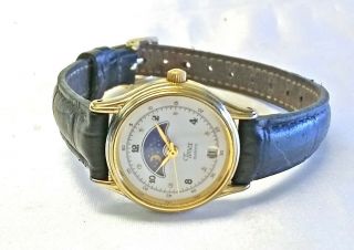 Vintage Timex Quartz Moon Phase Date Watch Gold Tone 24mm Womens