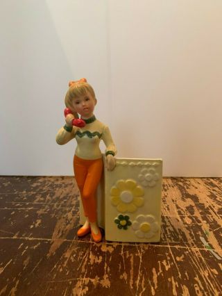Vintage Inarco Mid Century Mod Hippie Girl With Telephone Planter Made In Japan