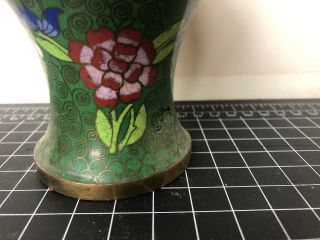 Vintage Chinese Cloisonne Vase Green Flowers 8” 5