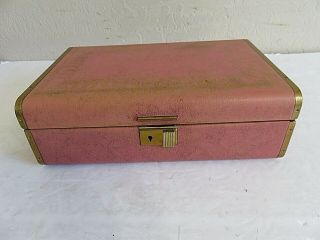 Vintage Farrington Pink Faux Leather Jewelry Case Box Two - Tier Turquoise Velvet