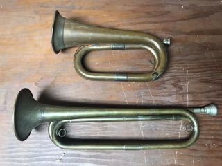 Vintage Us Regulation Bugle And Unmarked Bugle