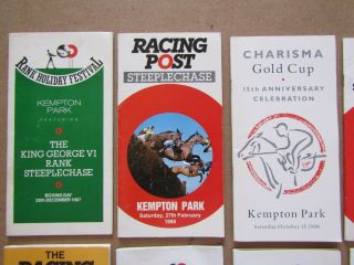 10 x Vintage Kempton Horse Racing Programmes / Racecards from the 1980/90s 2