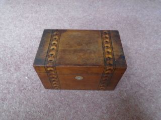 Antique Vintage Mahogany Wood Inlaid Tea Caddy,  Desk Top Wooden Storage Box