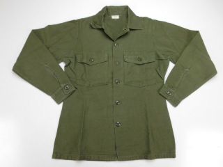 Vintage Vietnam Us Military Og 107 Green Utility Sateen Cotton Shirt 14 1/2 X 33