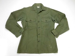 Vintage Vietnam Us Military Og - 107 Green Utility Sateen Cotton Shirt 14 1/2 X 33