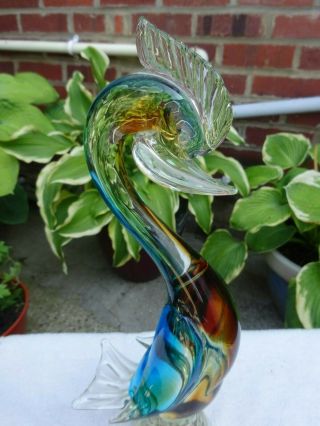 Vintage Murano Sommerso large glass duck bird Brown & blue in colours 12 1/2 ins 2