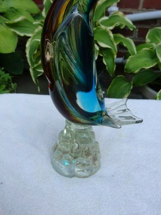 Vintage Murano Sommerso large glass duck bird Brown & blue in colours 12 1/2 ins 3