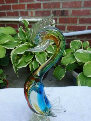 Vintage Murano Sommerso large glass duck bird Brown & blue in colours 12 1/2 ins 4