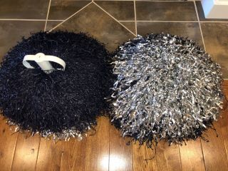 Vintage Cheerleader Supply Co Large Pom Poms With Handles Silver & Blue Set
