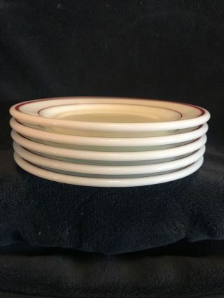 Vintage Pyrex Double Tough Plates White with Ruby Red Band Stripes Set of 5 4