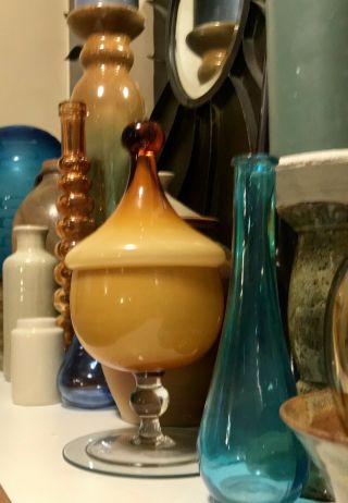 Vintage Empoli Butterscotch Cased Glass Amber Pedestal Apothecary Jar